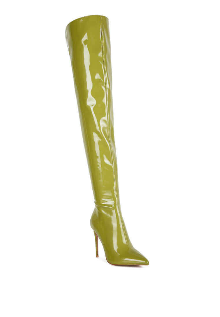 eclectic patent pu long stiletto boots.