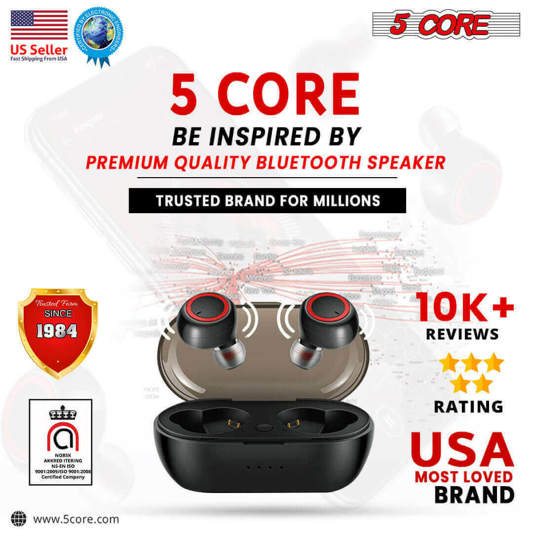 5 CORE Wireless Earbuds Bluetooth 5.0 in Ear Light-Weight Headphones.