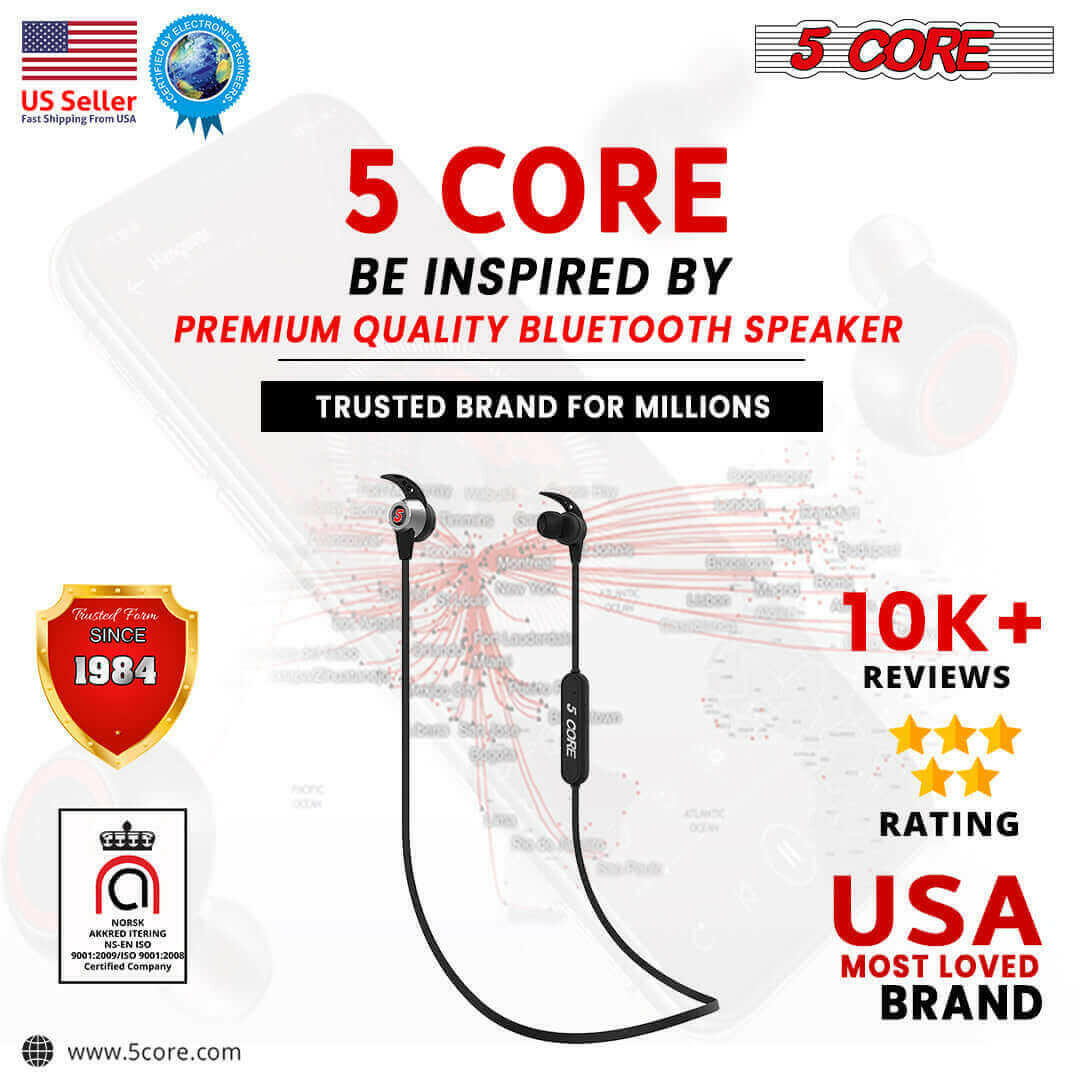 5 CORE Premium Bluetooth Earbuds Neckband Magnetic Bluetooth.