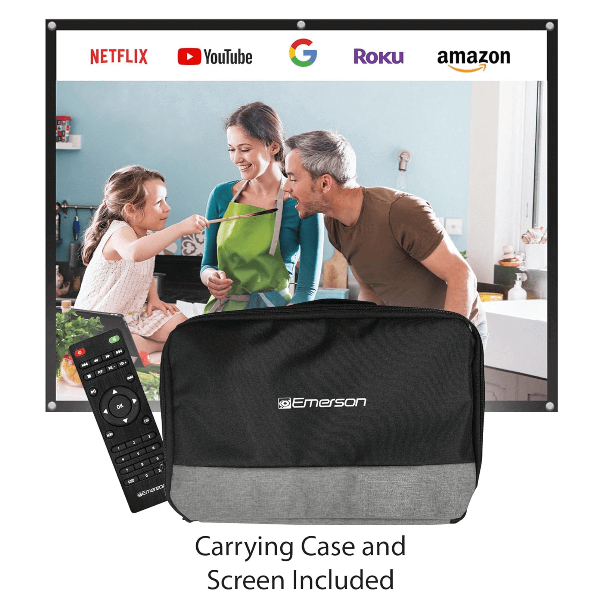 Emerson 210&quot; Home Theater LCD Projector Combo with Screen and Carry