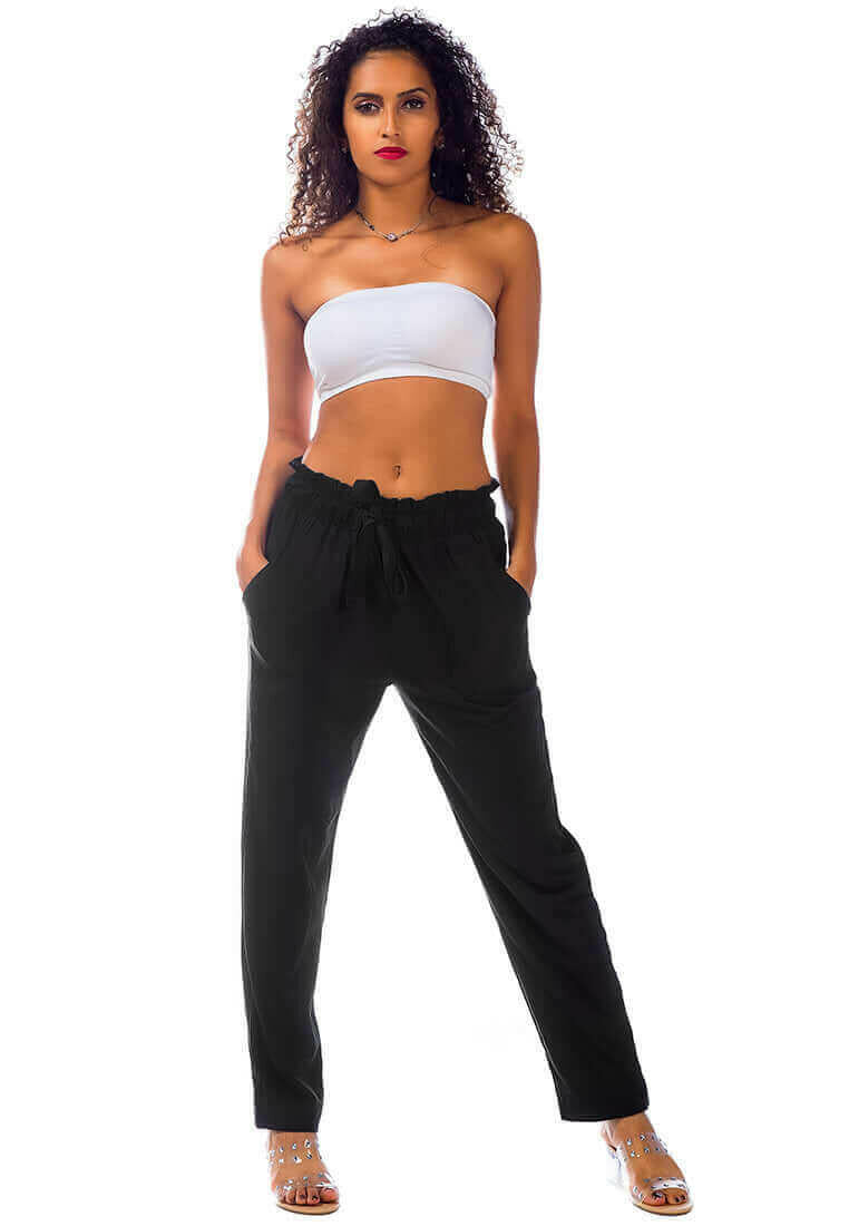 elastic waistband straight casual pants.