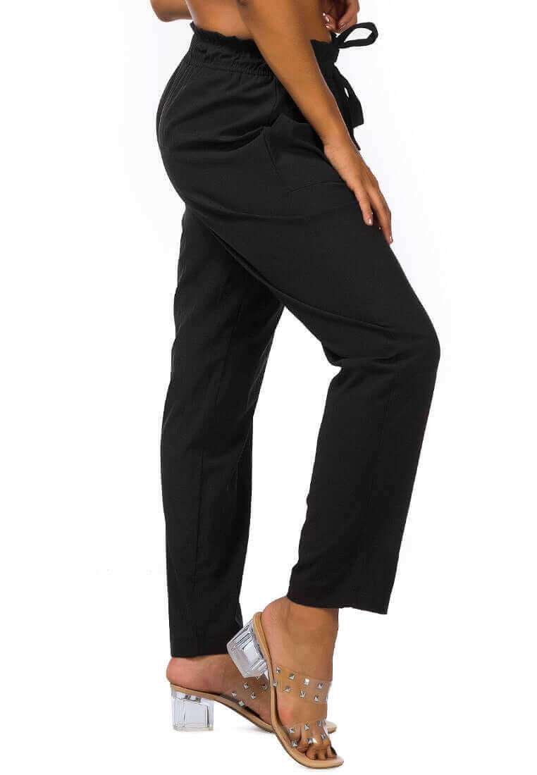 elastic waistband straight casual pants.