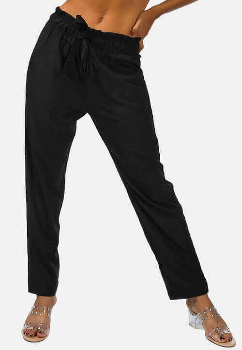 elastic waistband straight casual pants.