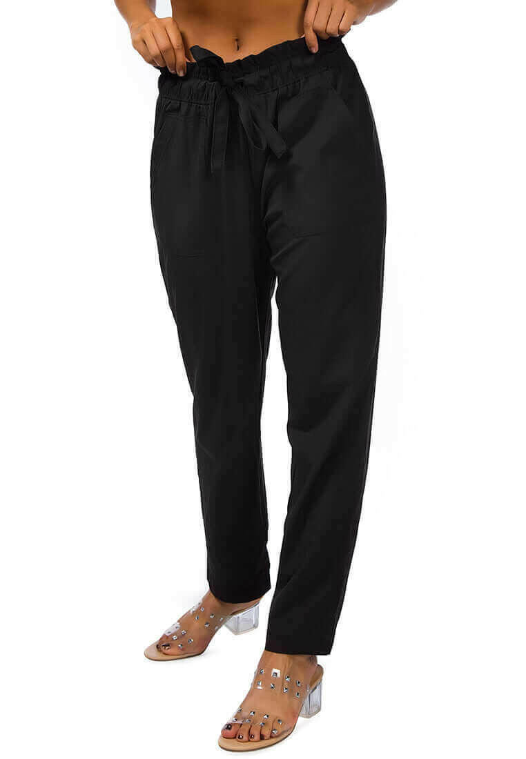 elastic waistband straight casual pants.