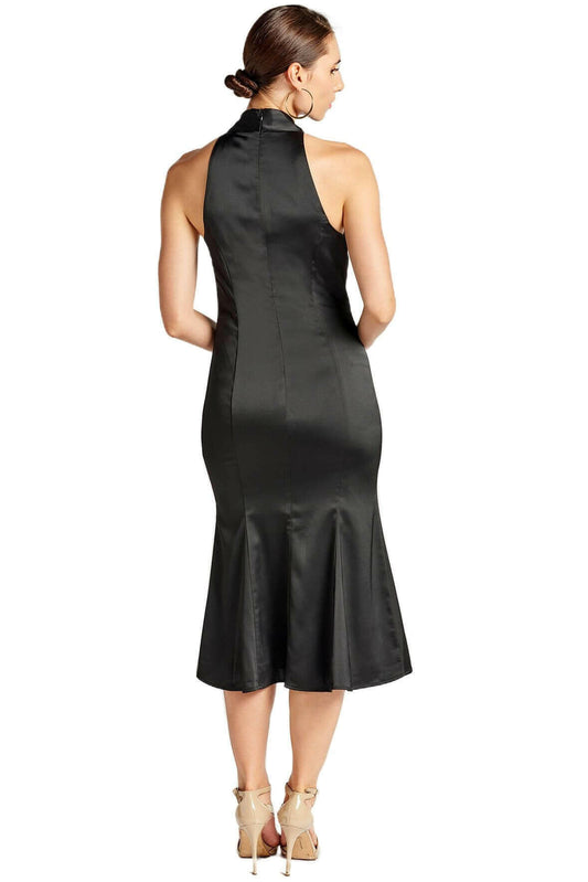 Eloise Dress - Stretch satin midi mermaid dress with neck tie.