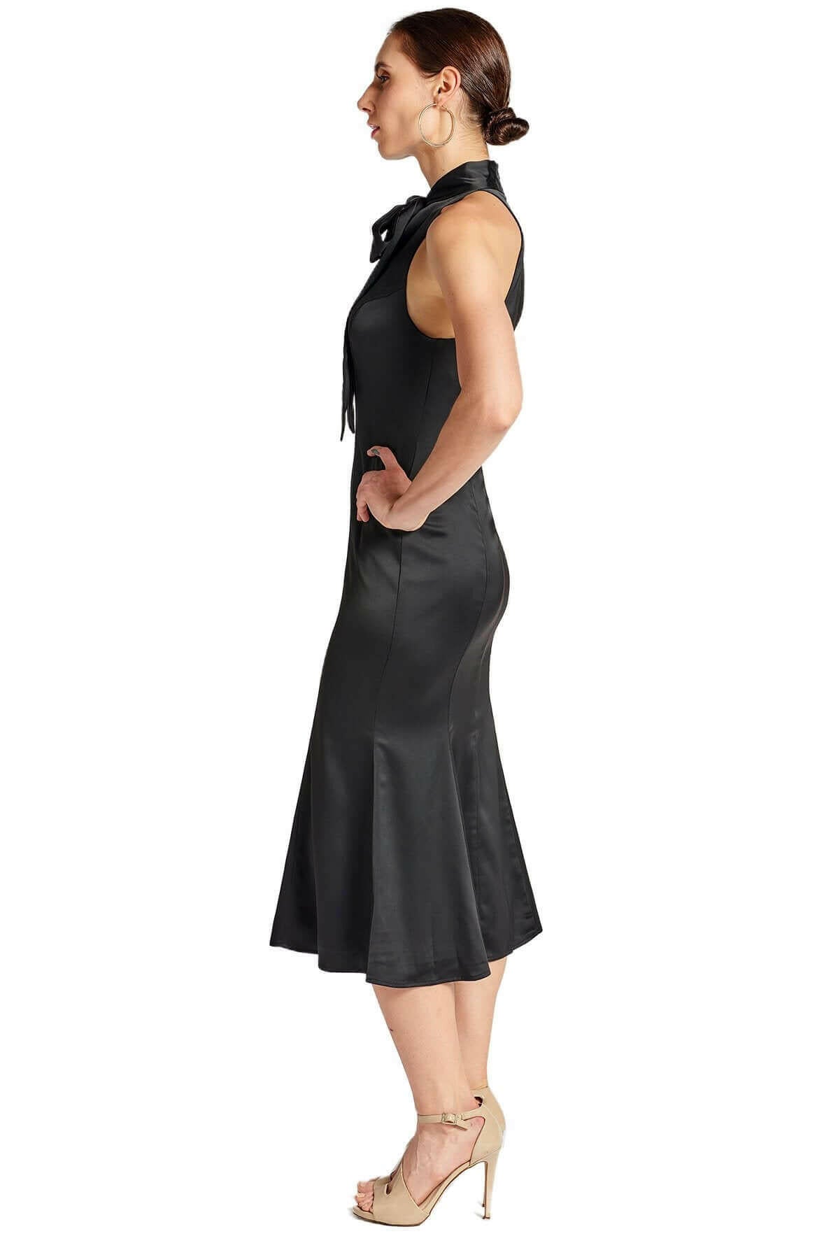 Eloise Dress - Stretch satin midi mermaid dress with neck tie.