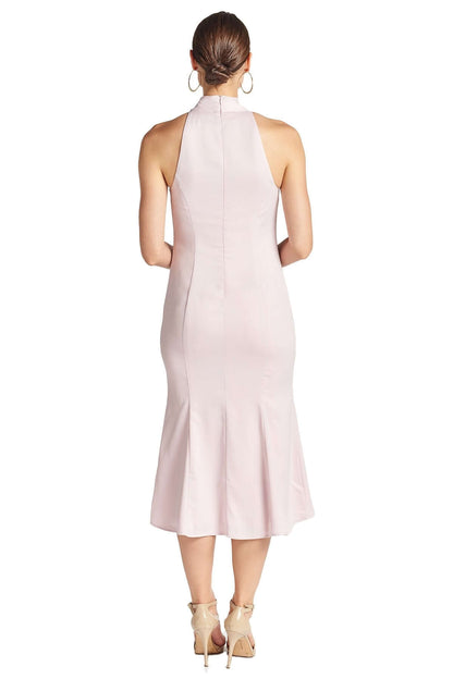 Eloise Dress - Stretch satin midi mermaid dress with neck tie rose