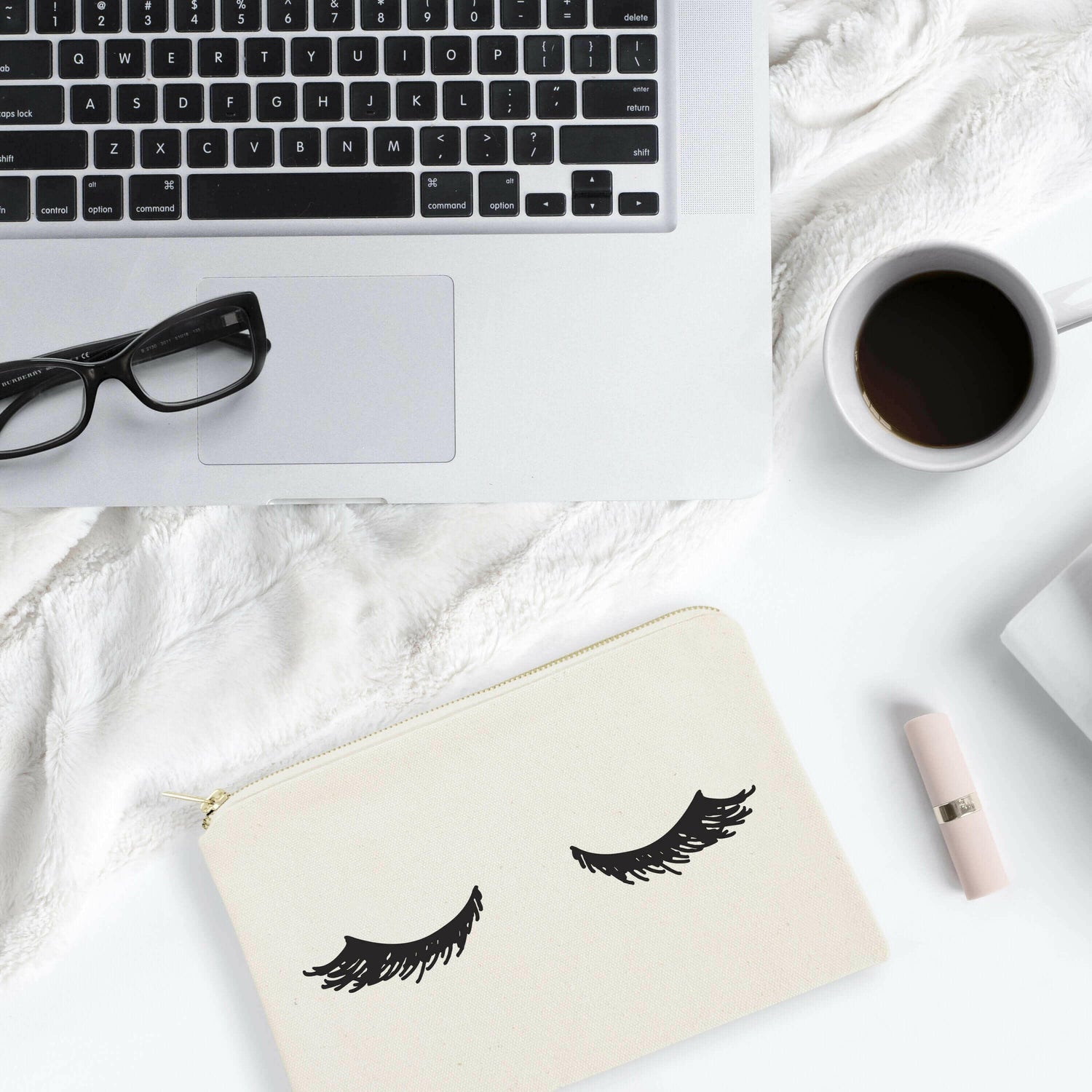 Closed Eyelashes Cotton Canvas Cosmetic Bag