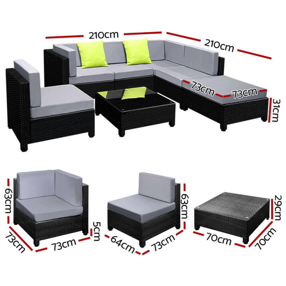 Gardeon 7PC Sofa Set Outdoor Furniture Lounge Setting Wicker Couches.