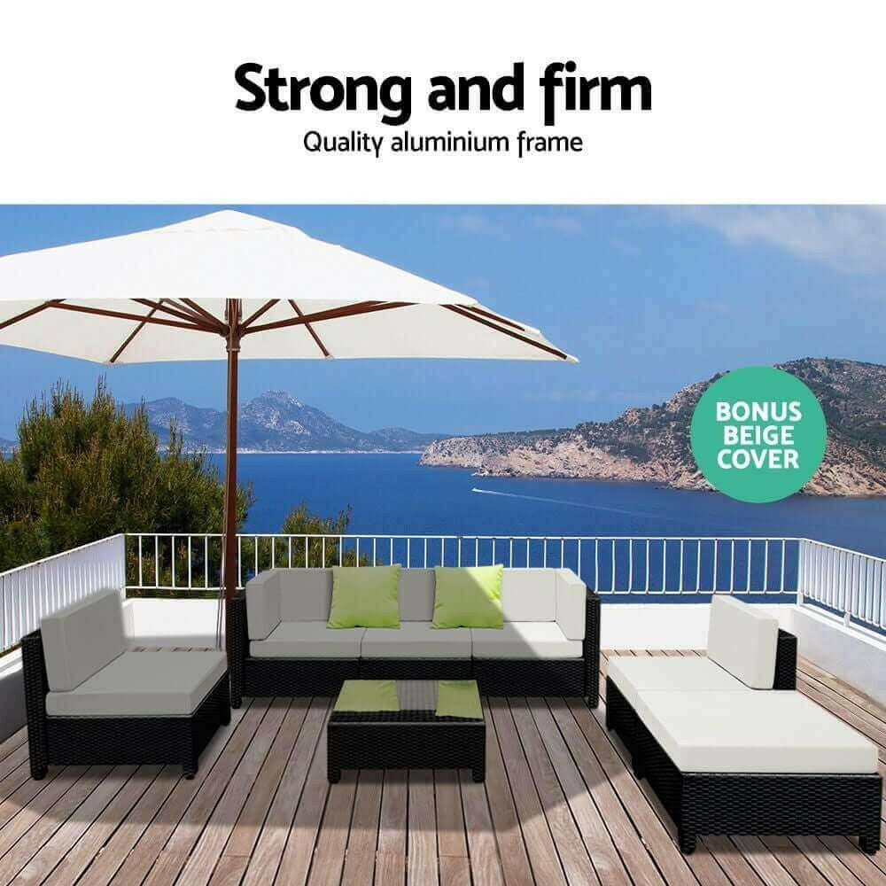 Gardeon 7PC Sofa Set Outdoor Furniture Lounge Setting Wicker Couches.