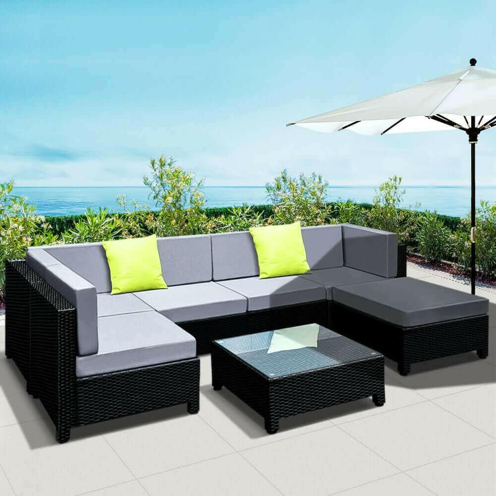 Gardeon 7PC Sofa Set Outdoor Furniture Lounge Setting Wicker Couches.