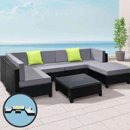 Gardeon 7PC Sofa Set Outdoor Furniture Lounge Setting Wicker Couches.