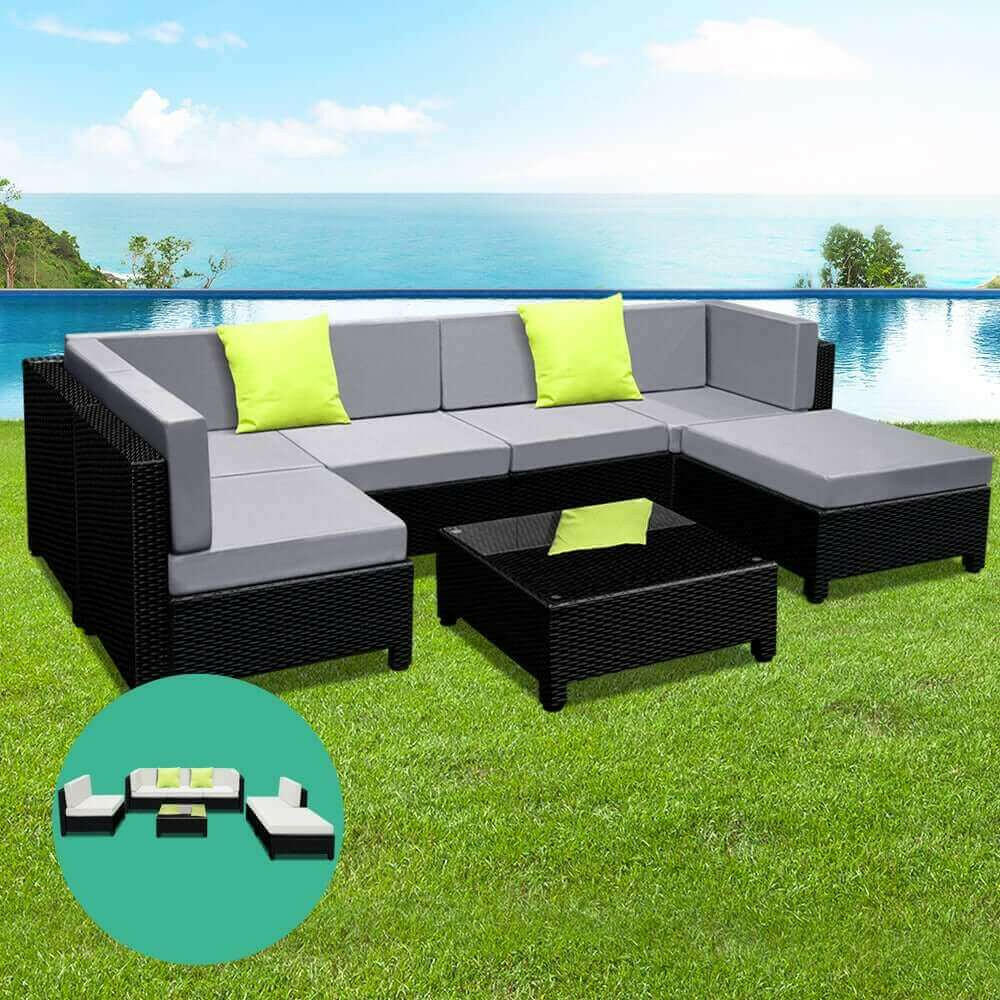 Gardeon 7PC Sofa Set Outdoor Furniture Lounge Setting Wicker Couches.