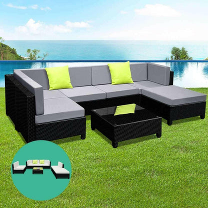 Gardeon 7PC Sofa Set Outdoor Furniture Lounge Setting Wicker Couches.