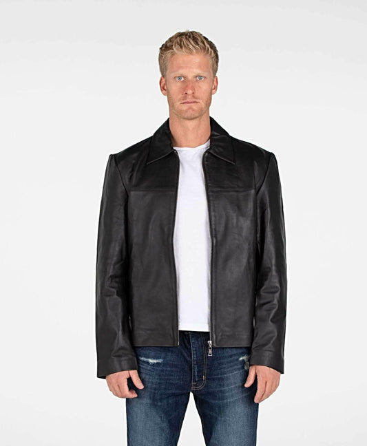 Mens Classic Zip Up Leather Jacket.