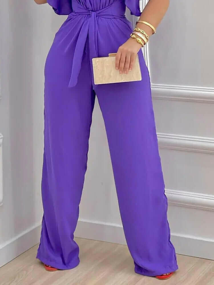 Off Shoulder Rainbow Tie-dye Print Ruffle Jumpsuit