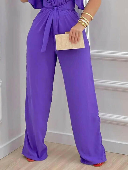 Off Shoulder Rainbow Tie-dye Print Ruffle Jumpsuit