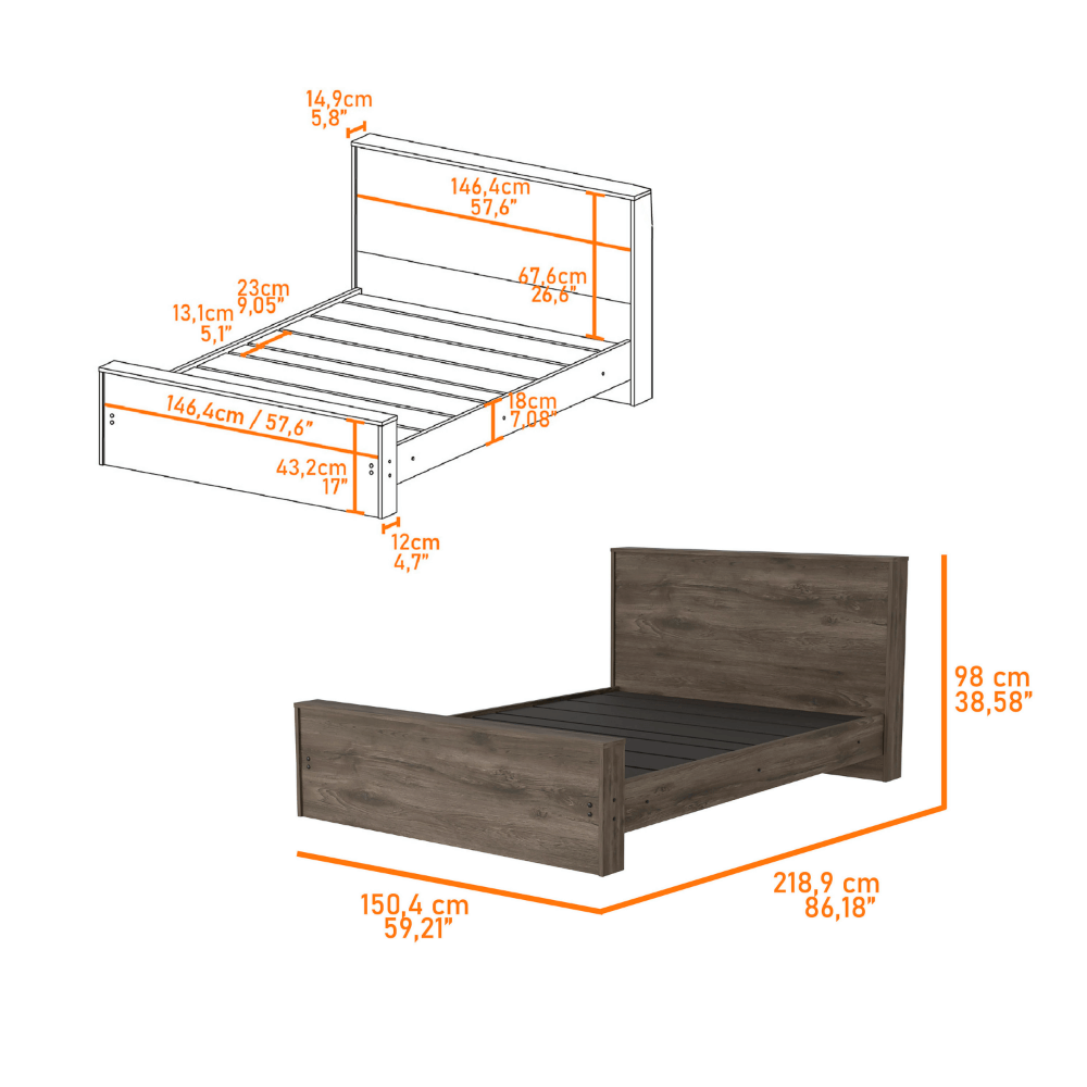 Full Size Bed Base Forum, Frame, Dark Brown Finish