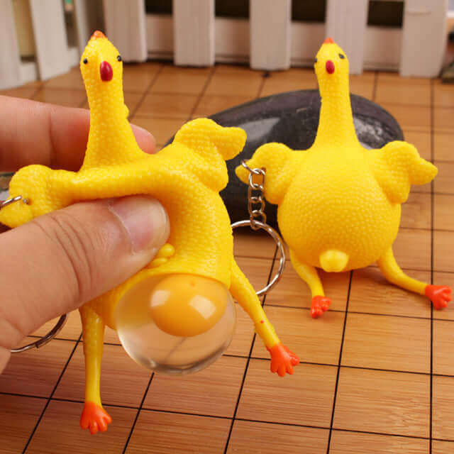 Funny Egg-laying chicken keychain Squishy Squeeze