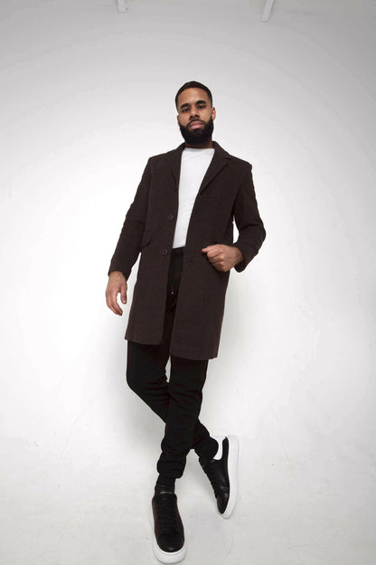 Mens Single Breasted Check Design Overcoat.