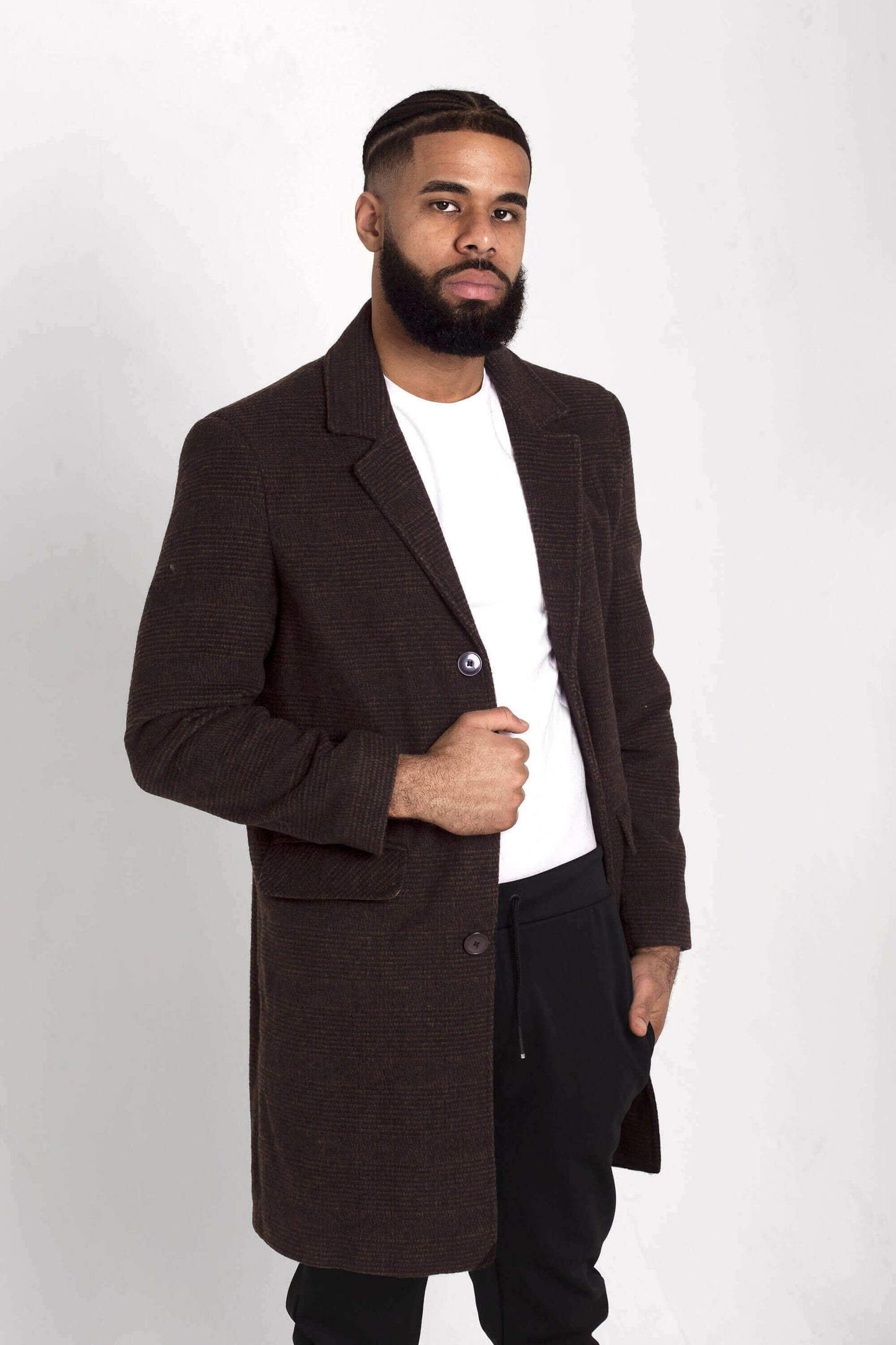 Mens Single Breasted Check Design Overcoat.