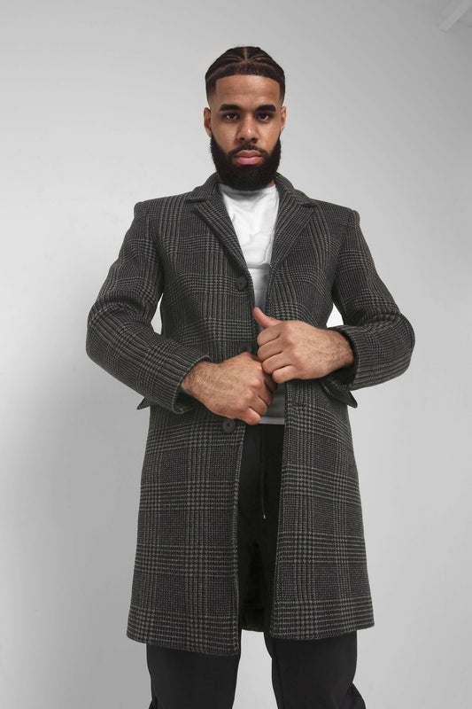 Mens Single Breasted Check Design Overcoat.