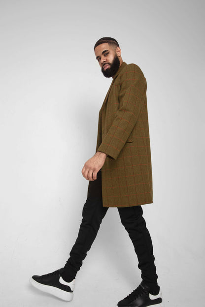 Mens Single Breasted Check Design Overcoat.