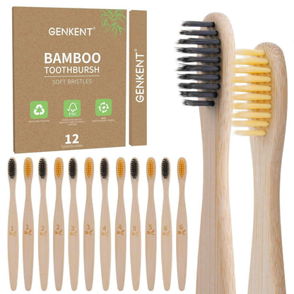 12 Pcs Individually Wrapped Bamboo Toothbrushes BPA Free Wooden.