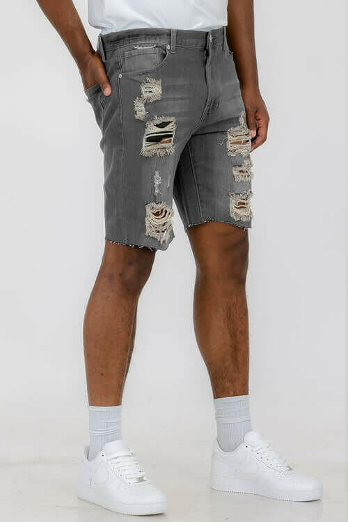 Washed Distressed Denim Shorts.