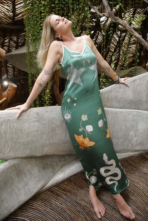 Andromeda Silk Dress in Jungle Altar