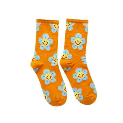 Groovy Flower Happy Face Socks (6 Color Options) | '70s '80s '90s.