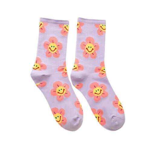 Groovy Flower Happy Face Socks (6 Color Options) | &