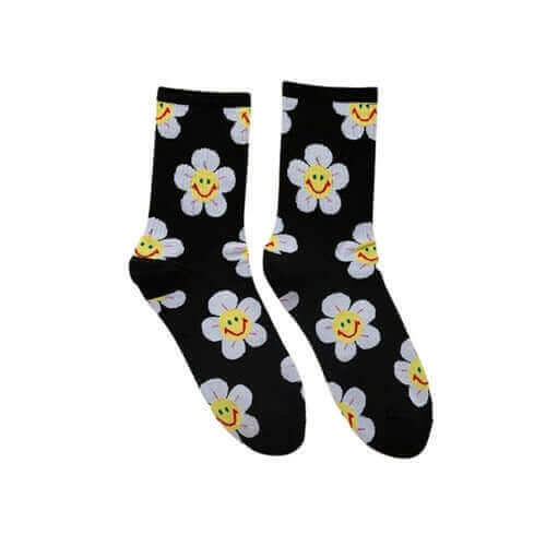 Groovy Flower Happy Face Socks (6 Color Options) | '70s '80s '90s.