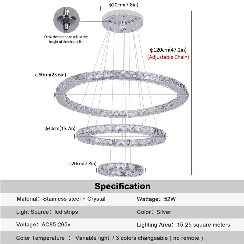VETRULUS Crystal LED Chandelier with Selectable Size &amp; Controls