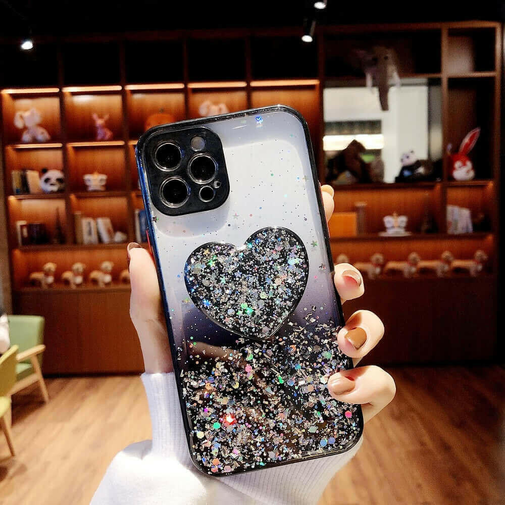 Buy 1 Get 1 Free Sequins Glitter Case with Love Stand for iPhone.