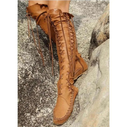 High Quality New PU Boots For Women Sexy Lace-up Over The Knee Boots.