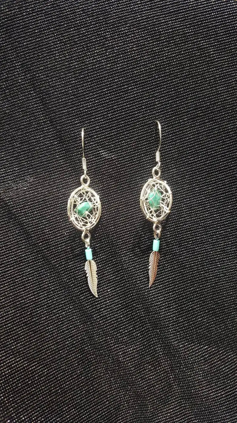 Sterling Silver Raw Amethyst Dream Catcher drop Earrings. Dream catcher dangle earrings