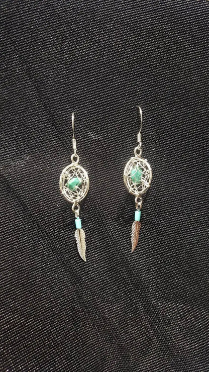 Sterling Silver Raw Amethyst Dream Catcher drop Earrings. Dream catcher dangle earrings