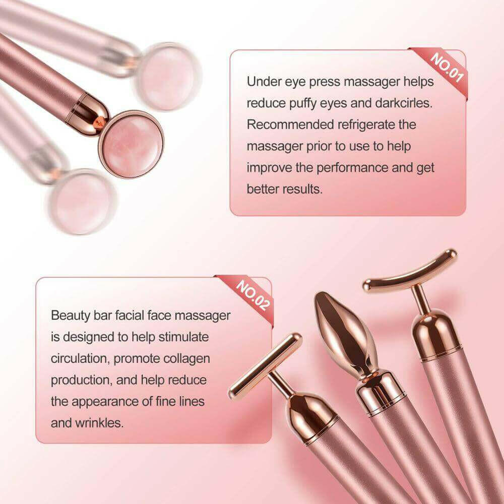 4 in 1 Vibrating Rose Quartz Roller Face Roller Eye Massager Jade.