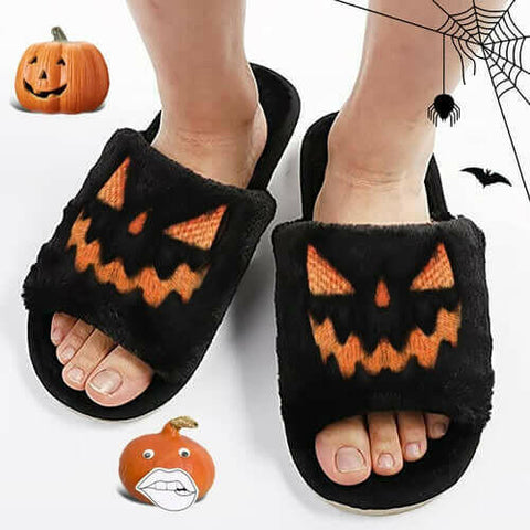 Halloween Pumpkin Slippers Open Toe Women Fuzzy Slippers Color Purple