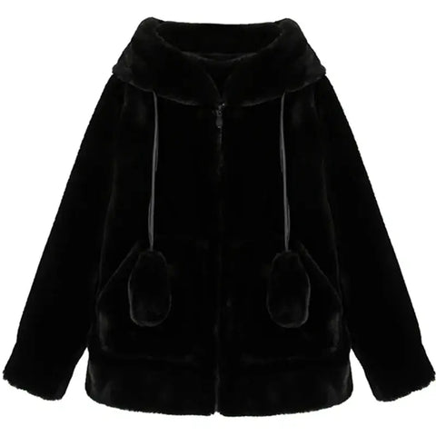 Nerazzurri Spring fluffy jacket with rabbit ears raglan sleeve zipper