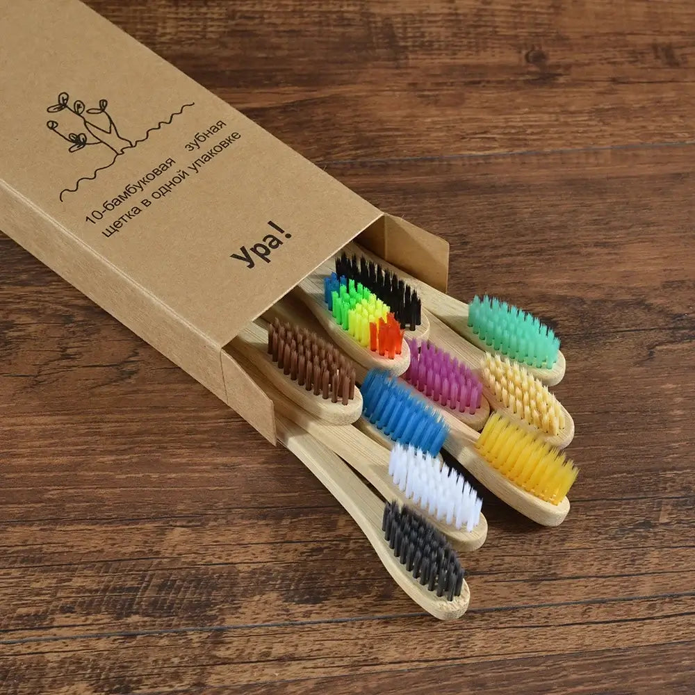 Bamboo World Adult Bamboo Toothbrushes - Set of 10