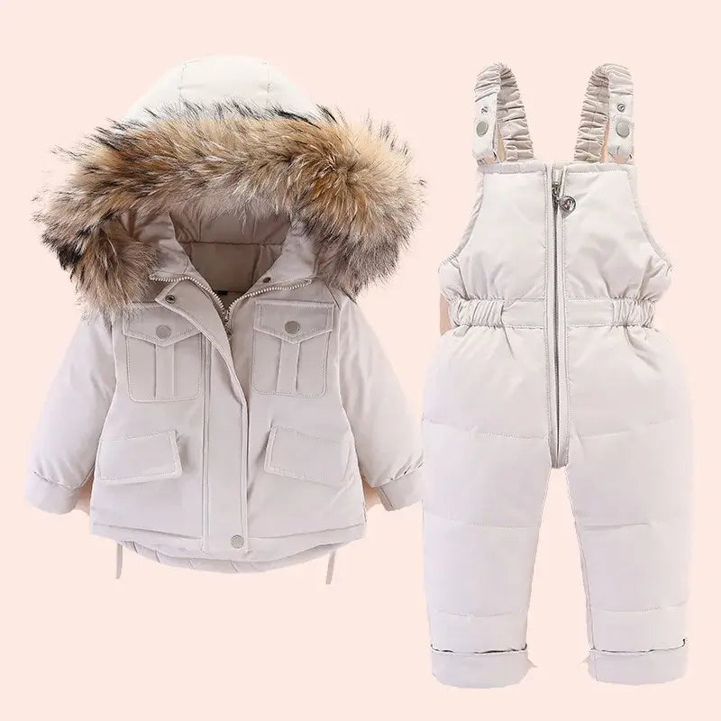 2025 Winter Down Jacket for Girl clothes Kids Overalls Snowsuit Baby Boy over coat Toddler New Year Clothing Set parka real fur