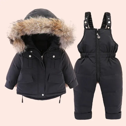 2025 Winter Down Jacket for Girl clothes Kids Overalls Snowsuit Baby Boy over coat Toddler New Year Clothing Set parka real fur