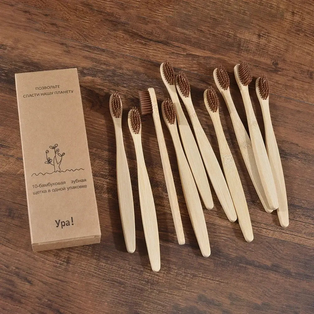 Bamboo World Adult Bamboo Toothbrushes - Set of 10