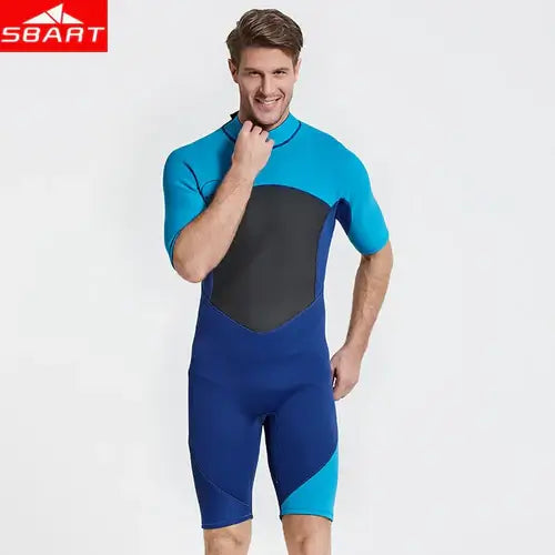 SBART 2mm Neoprene Wetsuit Swimwear Men Short Sleeve Patchwork.