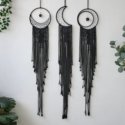 Black Sun Moon Dream Catcher Nordic Macrame Dreamcatcher With Crystal Wall  Room Home Decor Yard Garden Bedroom Decoration