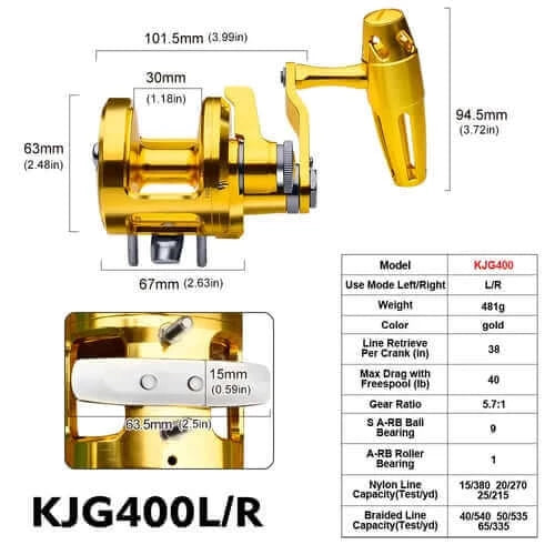 KATYUSHA Trolling Reel 5.7:1 CNC Machined Aluminum Jigging Reel 40LB.