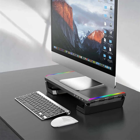 RGB Monitor Stand 4 USB Charging Desk Organizer Bracket Computer