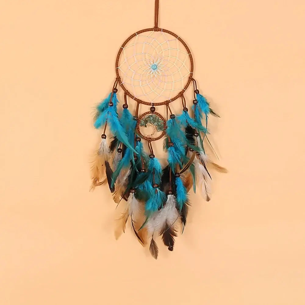 Dream Catcher Tree of Life with Feathers Indians Style Crystal Stone Home Hanging Ornament for Bedroom Dorm Handmade Gift 60cm